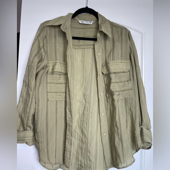 Zara Olive Button Down - Picture 1 of 3